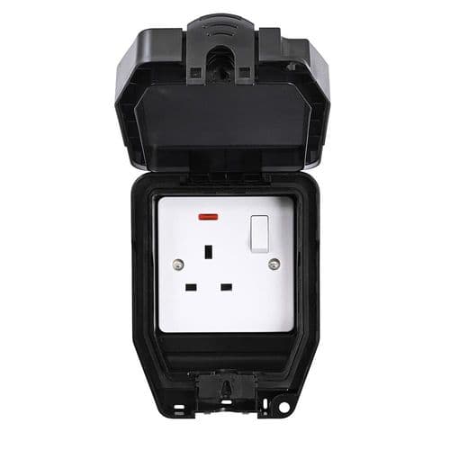 Saxby Weatherproof 13A 1G DP Switched Socket -Black WP412B By Saxby Electrical