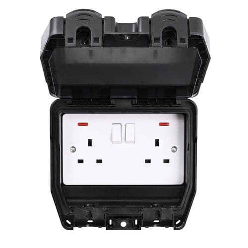Saxby Weatherproof 13A 2G DP Switched Socket - Black WP422B By Saxby Electrical