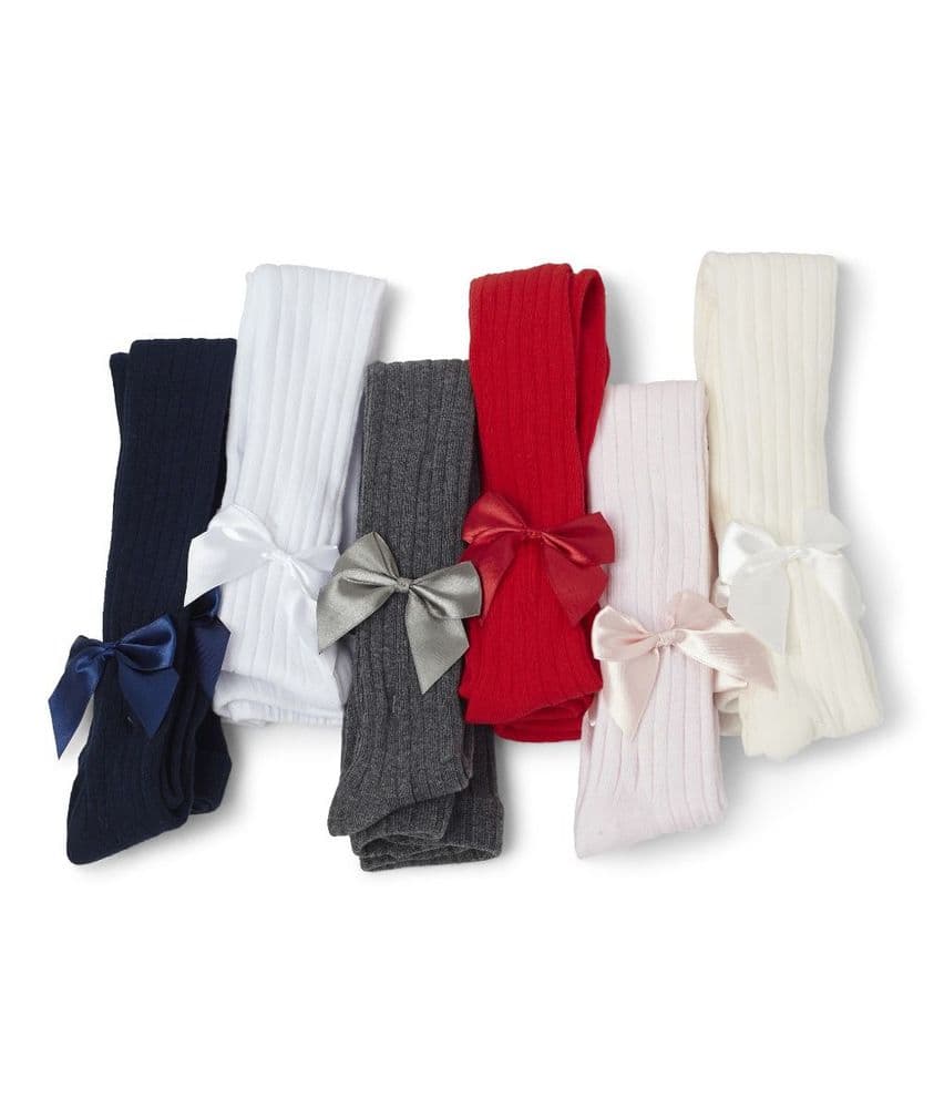 6 Pairs of Girls Quality Ribbed Spanish Bow Tights