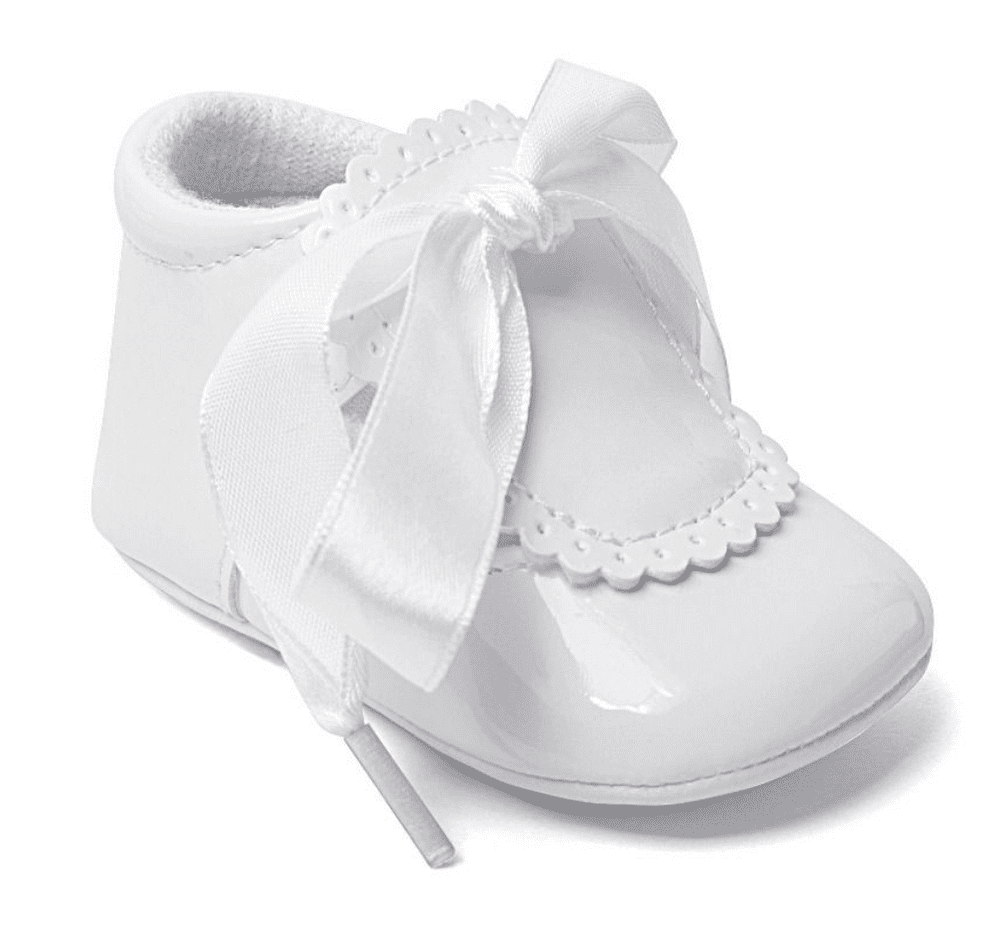 Baby Girls Soft Sole White Patent Booties Pram Shoes