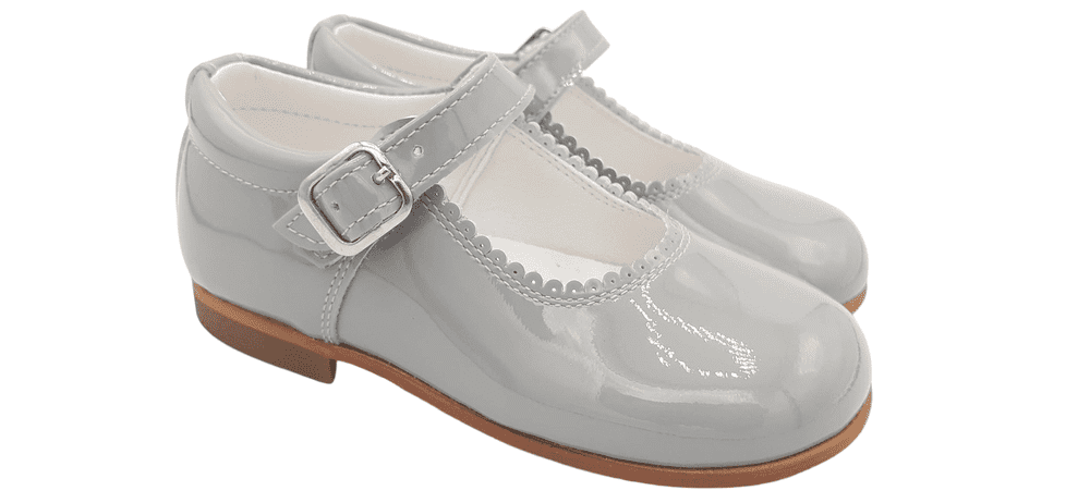 Girls Spanish Grey Classic Leather Patent Mary Jane Shoes