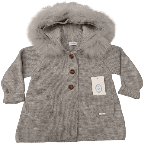 Rahigo Baby Boys Grey Knitted Coat with Fur Trim 222128