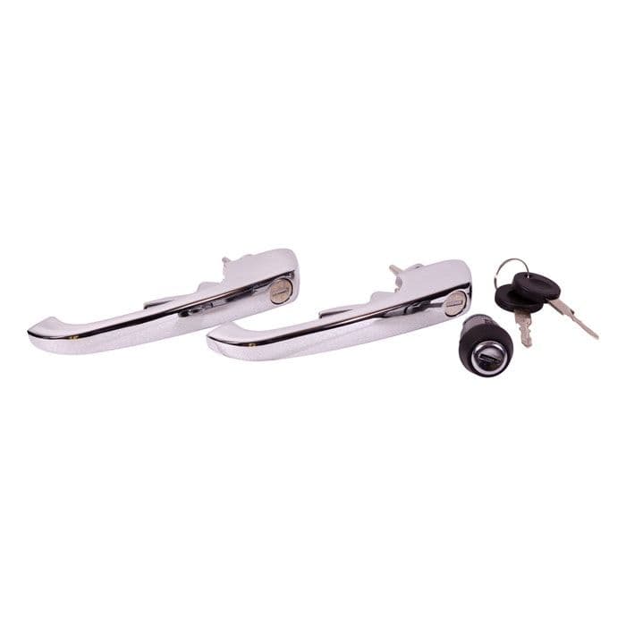 Chrome Cab Door Handle Set with Ignition Barrel and Matching Keys: T2 Bay 1969-1979, Baywindow USA 1