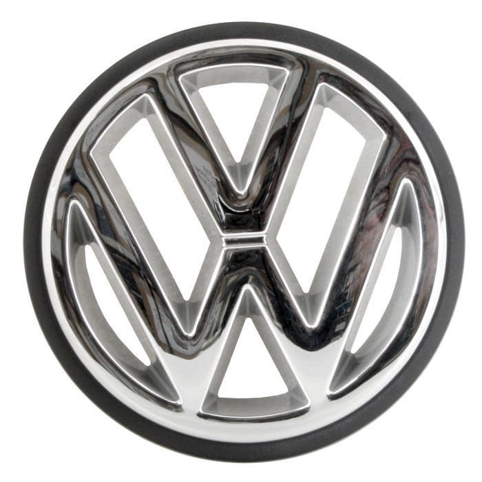 Chrome VW Grille Badge with Black Edging: Golf Mk2 1987-1992, T4 1991-2003, Golf Mk1 Cabriolet 1988-