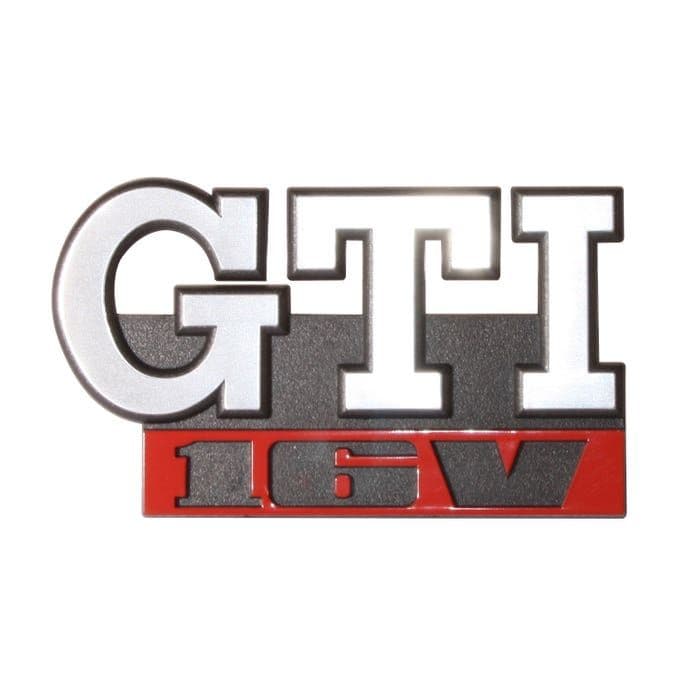 Front Grille Badge GTI 16V Chrome and Red: Golf Mk2 1988-1992, Jetta 1988-1992
