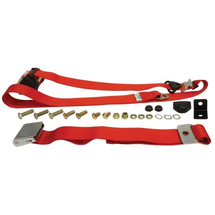 Front Seat Belt 3 Point Inertia with Chrome Buckle and Red bing for