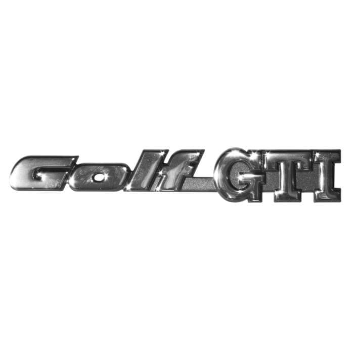 Rear Badge - Golf GTI Script Chrome Text on Black Background: Golf Mk2 1984-1987, Golf Mk3 1992-1998