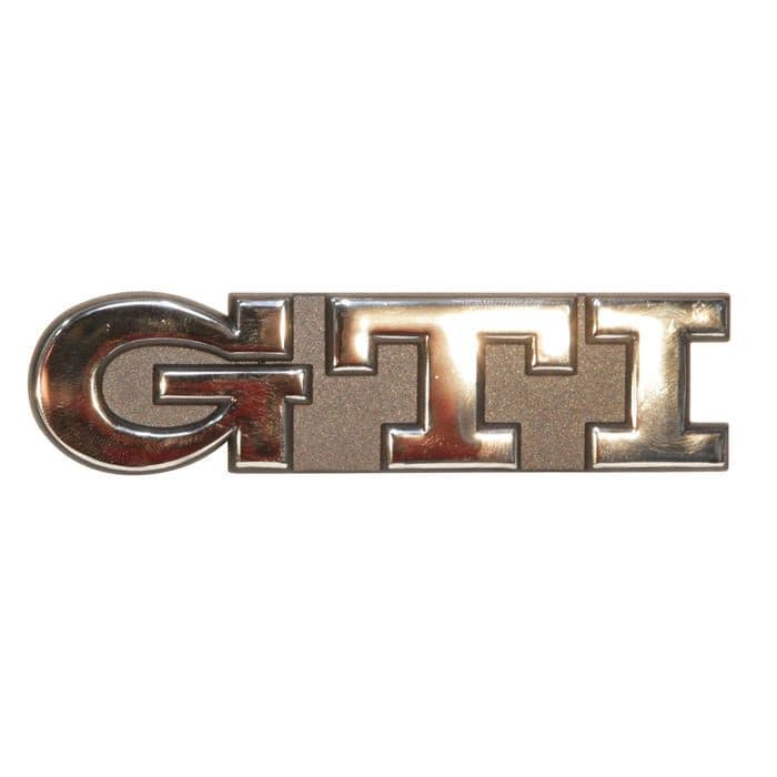 Rear Badge - GTI Inscription Chrome Text on Black Background: Golf Mk2 1984-1987, Golf Mk3 1992-1998
