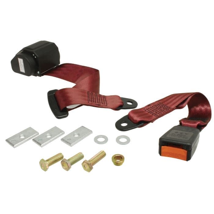 Rear Seat Belt 3 Point Inertia with Modern Buckle and Burgundy bing