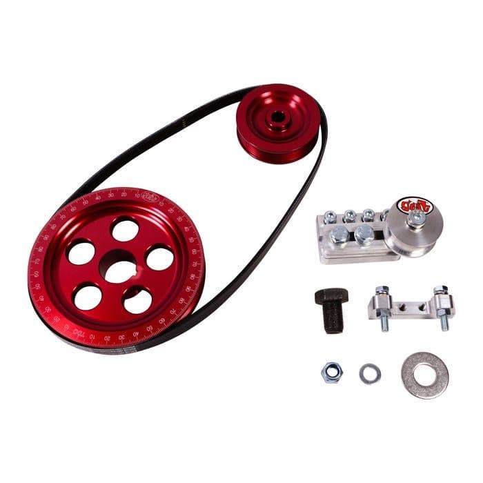 Serpentine Pulley and Belt Kit Red Anodised: Beetle 1960-1979, T2 Bay 1968-1979, T2 Split 1960-1967