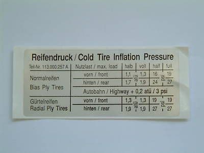 Tyre pressure sticker T1