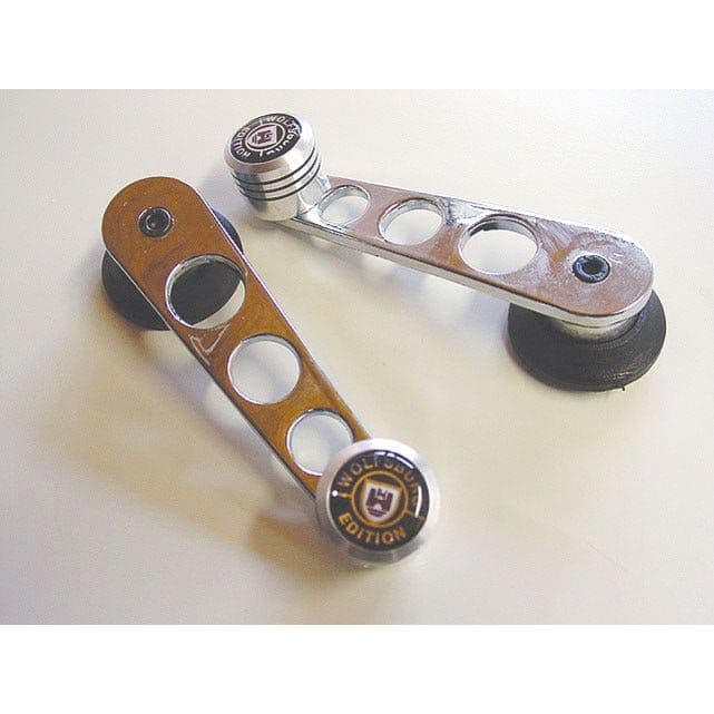 Window Winder Handles in Chrome with Wolfsburg Edition Knob Pair: Beetle 1968-1979, T2 Bay 1968-1979