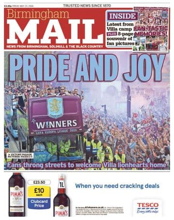 Birmingham Mail issue dated Friday 22nd May - Villa victory parade
