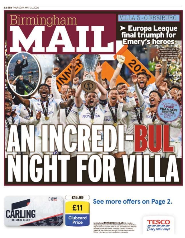 Birmingham Mail Thursday 21st May - Europa Winners