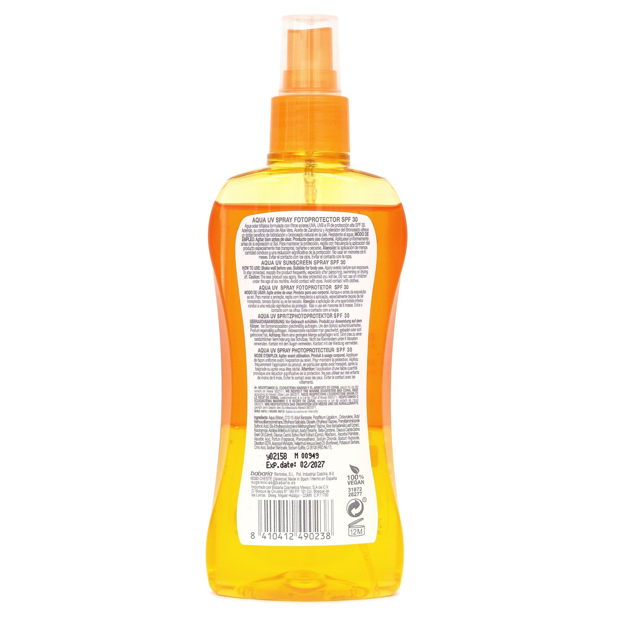 Babaria Aloe Vera and Carrot Oil BiPhase Sunscreen SPF30 200ml Sun Protection with Nourishing