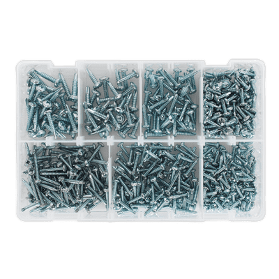 (DAMAGED BOX/CONTAINER) Self Drilling Screw Assortment 500pc Pan Head Phillips Zinc D7504N. AB060SDS