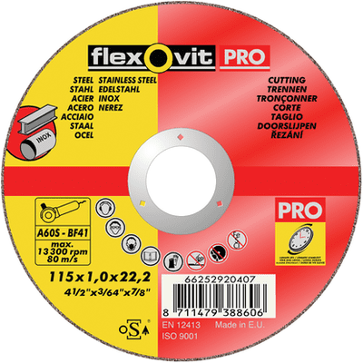 115 x 0.8 mm Flexovit Megaline  Depressed Centre Inox. Steel/Stainless Steel Per 25