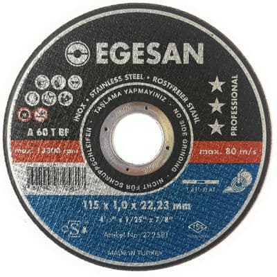 115 x 1 mm Egesan (A Tyrolit Company) Cutting discs for metals. Per 25