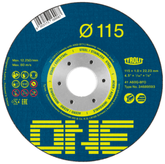 115 x 1 mm Tyrolit ONE Flat Inox Cutting discs for metals. Pack of 25