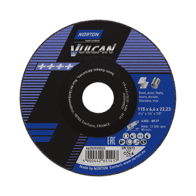 115 x 6.4 mm Vulcan Norton Grinding Discs Type 27. Per 10