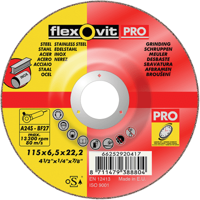 115 x 6.5 mm Norton Flexovit Pro Grinding Disc. Type 27. Price per 10