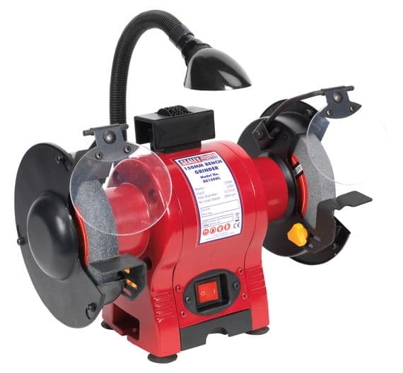 150 mm Bench grinder with work-light. 250 Watt. Sealey BG150WL