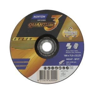 180 x 7 mm Norton Quantum 3 Ceramic Grinding Discs. Steel and stainless steel. Per 10