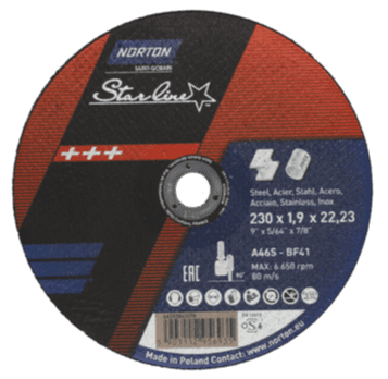 230 x 1.9 mm Norton Starline Metal / Inox Cutting Discs. Type 41. Pack of 25