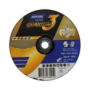 230 x 7 mm Norton Quantum 3 Ceramic Grinding Discs. Steel and stainless steel.  Per 10