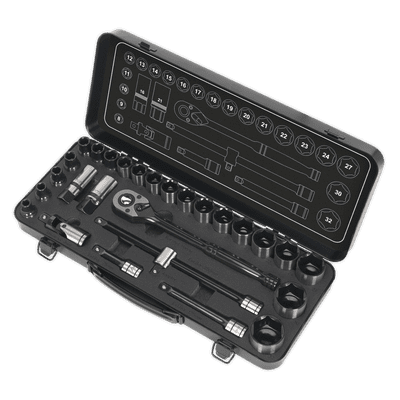 28pc 1/2" Sq Drive WallDrive® Socket Set - Metric Black Series. AK7972