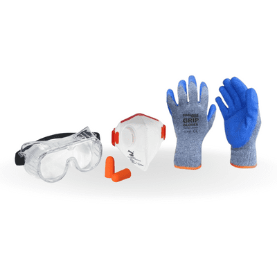 4 Piece Kit -  Latex Grip Gloves, FFP3 Mask, Goggles & Ear Plugs