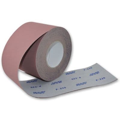 81 mm x 25 metre aluminium oxide paper sanding rolls. Hook and Loop backing.
