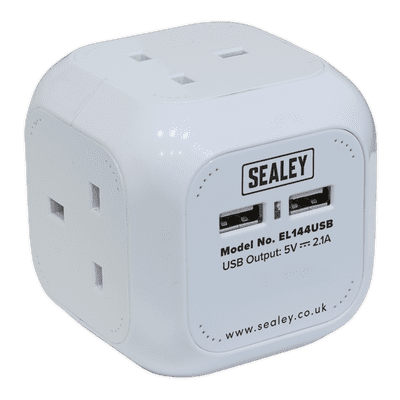 Extension Cable Cube 1.4m 4 x 230V & 2 x USB Sockets - White EL144USB