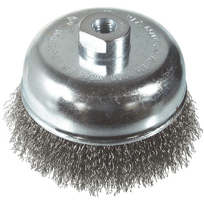 Flared cup crimp wire brush. Mild steel wire.