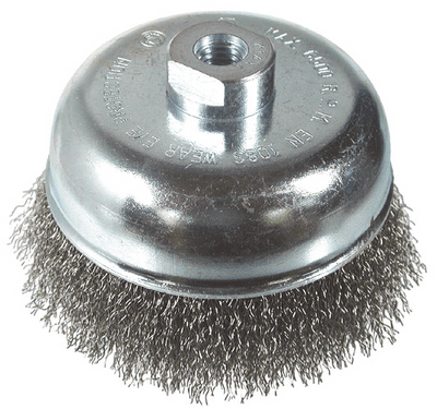 Flared cup crimp wire brush. Stainless steel wire.