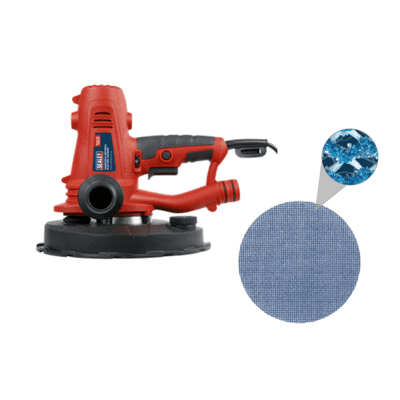 Handheld Drywall Electric Sander Ø 225 mm 1050W Sealey DWS215. Plus 10 Mixed Ceramic Mesh Discs