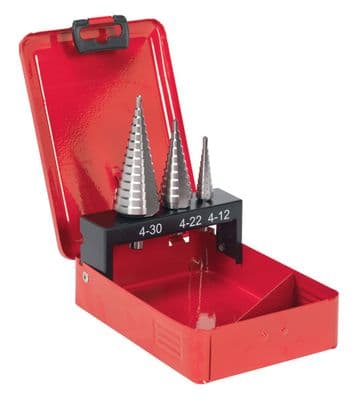 HSS M2 Step Drill Bit Set 3pc Double Flute.