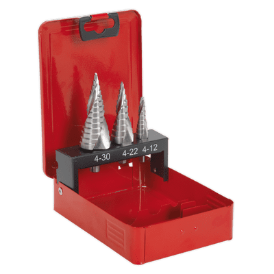HSS M2 Step Drill Bit Set 3pc Spiral Flute.