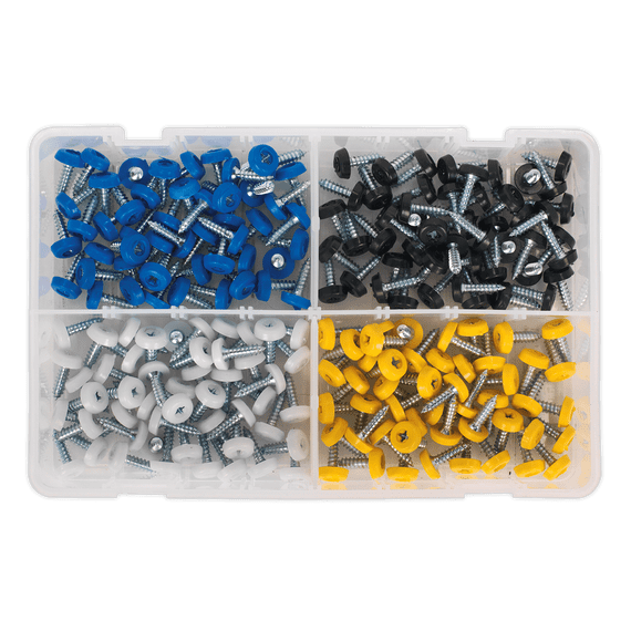 Number Plate Screw Assortment 200pc 4.8mm x 18mm Plastic Enclosed Head. AB076NP