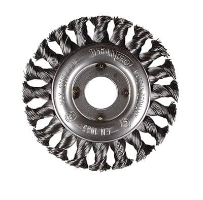 Pipeline wire brush wheel. Mild steel wire. 22 mm & M14.