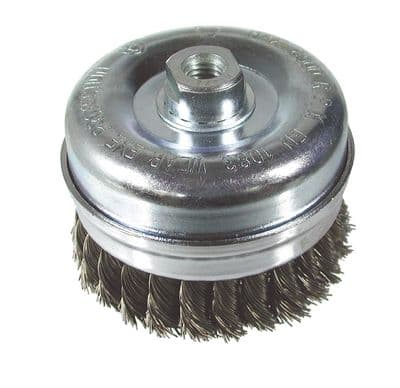 Twist knot cup wire brush. Mild steel. Coarse