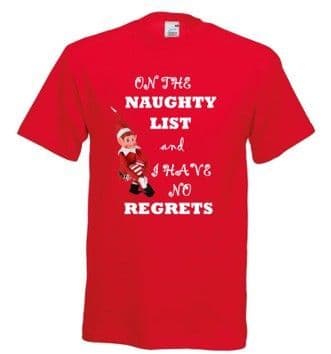 naughty list, no regrets tshirt ADULTS