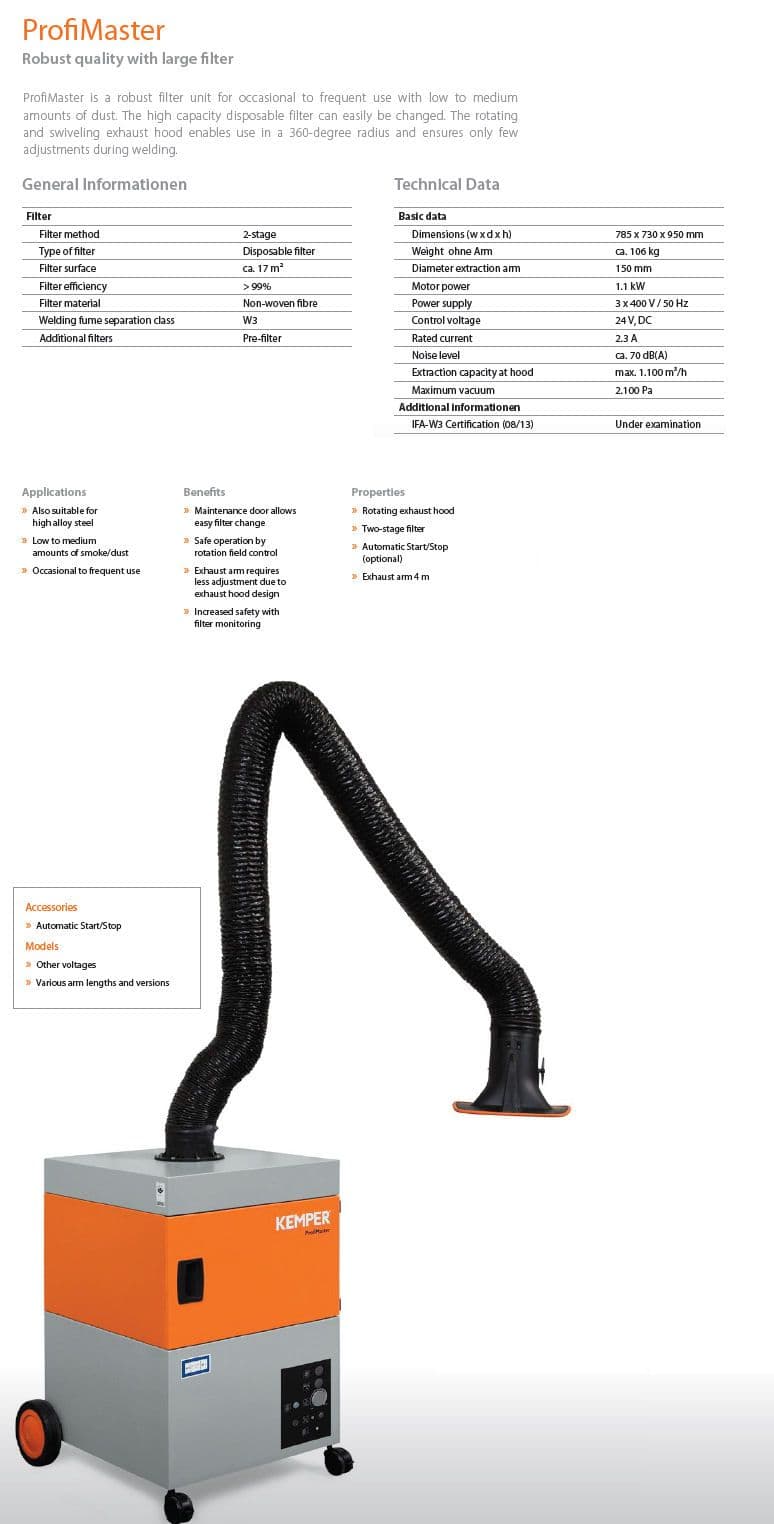 Kemper ProfiMaster Weld Fume Extractor 3 Metre