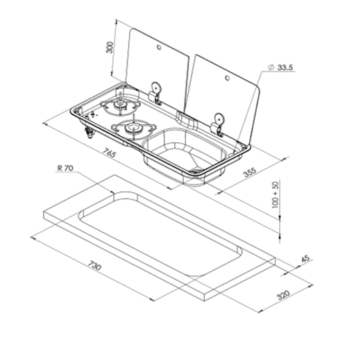 **CLEARANCE** - FL1765 2 BURNER COMBI UNIT - RH SINK