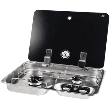 2 BURNER HOB WITH GLASS LID C/W ELECT. IGNITION