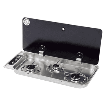 3 BURNER HOB WITH GLASS LID C/W ELECT. IGNITION