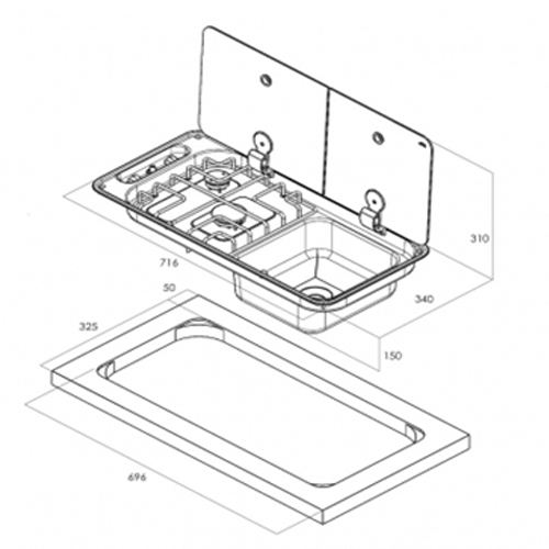 FL1401 2 BURNER COMBI UNIT RH SINK