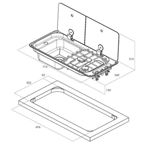 FL1402 2 BURNER COMBI UNIT LH SINK