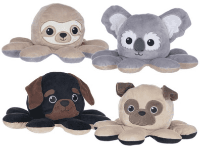 22cm  Reversible Octopus Sloth/Koala & Pug/Daschund (8 