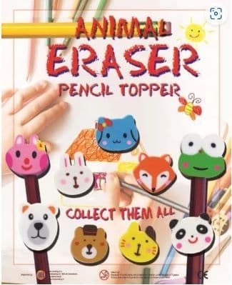 35mm Animal Eraser Pencil Toppers x 150  - handy refill bag